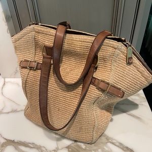 YSL Raffia Downtown Straw Tote Handbag